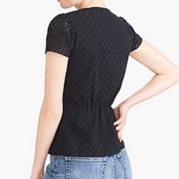 J.Crew Factory Black Eyelets Peplum Top - Picture 3 of 9